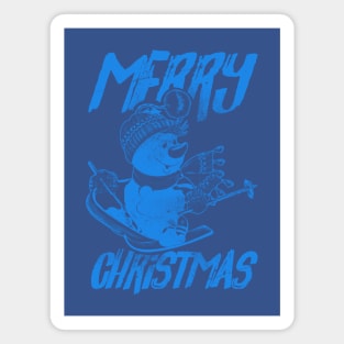 Skiing Snowman - Merry Christmas - Blue Magnet